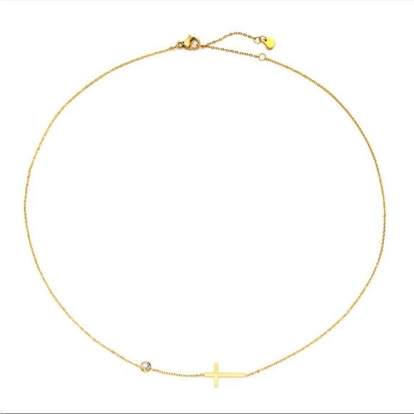 Delicate Petite Sideway Cross Necklace - Picture 3 of 9